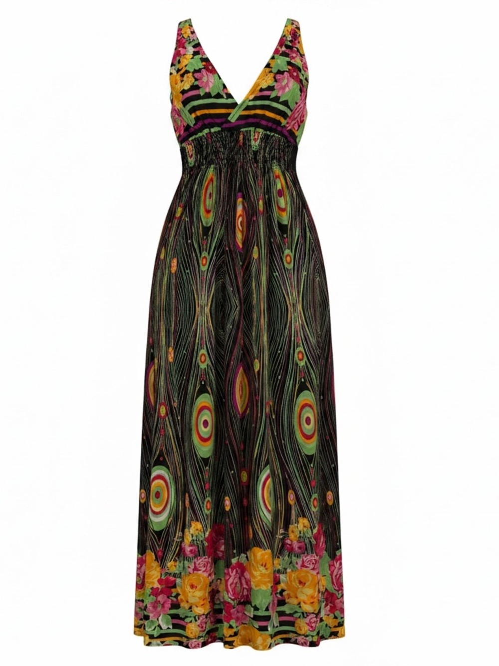 Black Floral & Stripe Maxi Dress - Brand Unknown